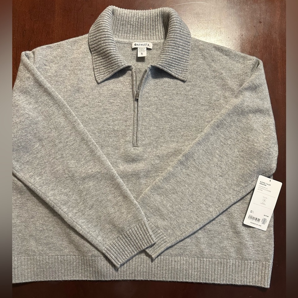 Athleta NWT; Light Gray Zip-Up Sweater
